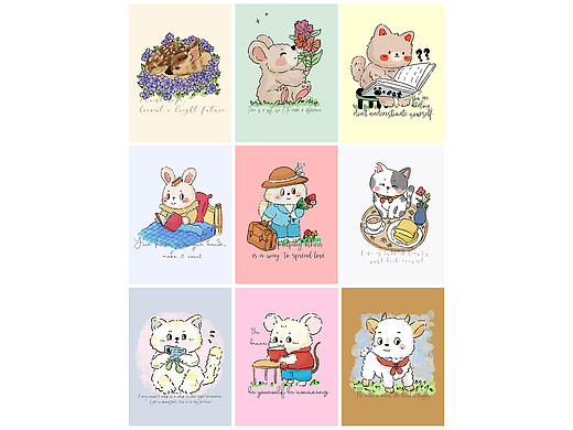 9款小动物插画印花图案