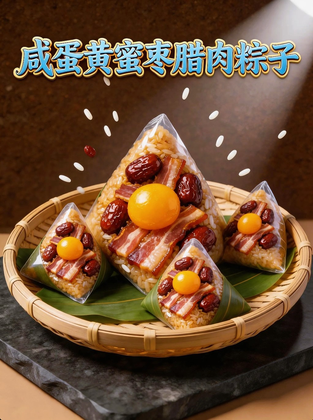 既梦AI设计创意咸蛋黄蜜枣腊肉粽子海报附带提示词AIGC（图ZNDA3NzgwMDky） - 海报 - 站酷设计师风中的玫瑰耶原创素材 - 站酷ZCOOL