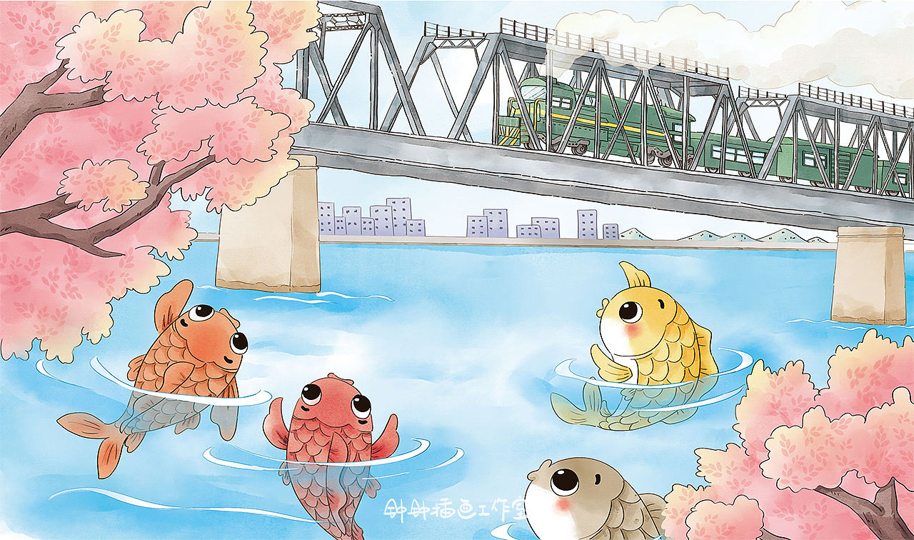 童书插图｜小鲤鱼跃龙门（已商用）（图ZNDA3ODkzNTU2） - 儿童插画 - 站酷设计师钟钟插画工作室原创素材 - 站酷ZCOOL