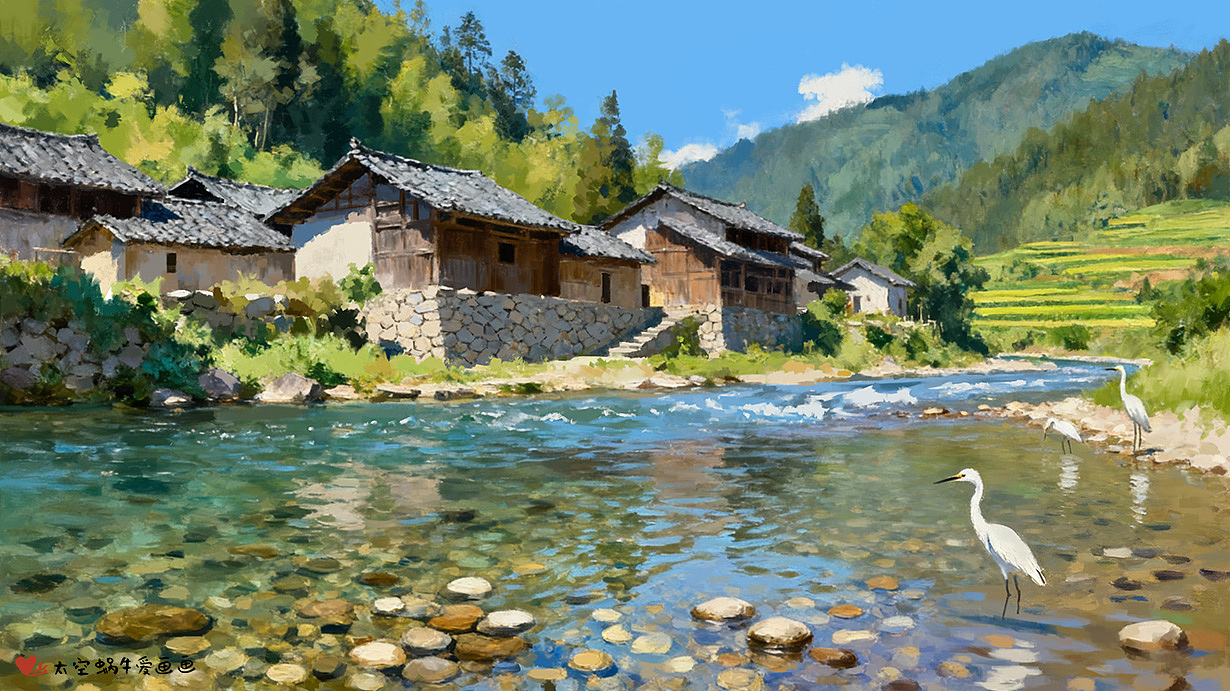 画了一组中国乡村场景（图ZNDA4MTk2MDQw） - 艺术插画 - 站酷设计师太空蜗牛爱画画原创素材 - 站酷ZCOOL