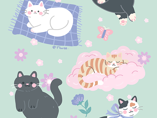原创治愈系猫咪贴纸设计