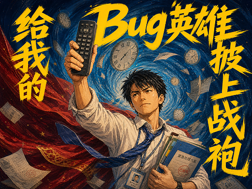 给我的“Bug英雄”披上战袍《不成功穿越指南》AI海报