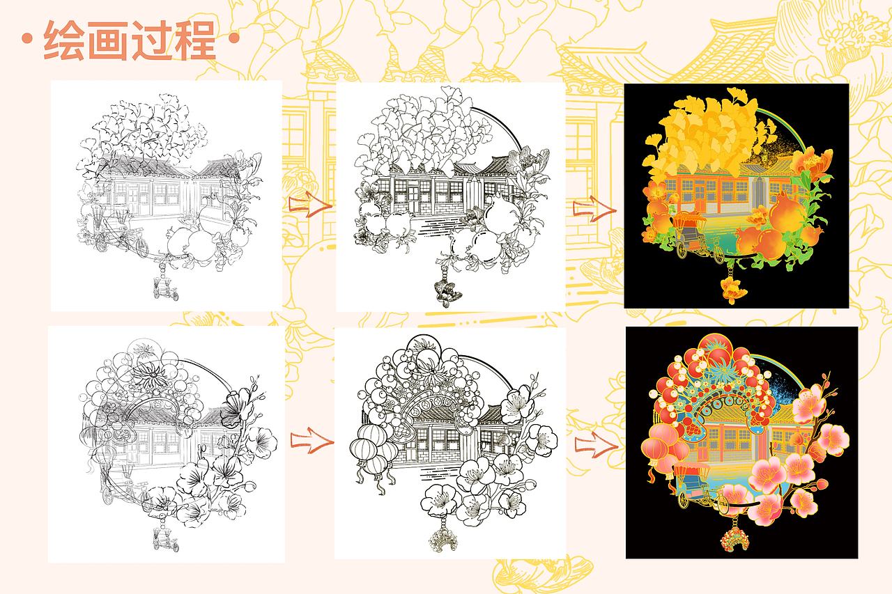 我的获奖作品｜四季胡同滑轨冰箱贴设计（图ZNDA4NTkyODA4） - 商业插画 - 站酷设计师_孙柚子原创素材 - 站酷ZCOOL
