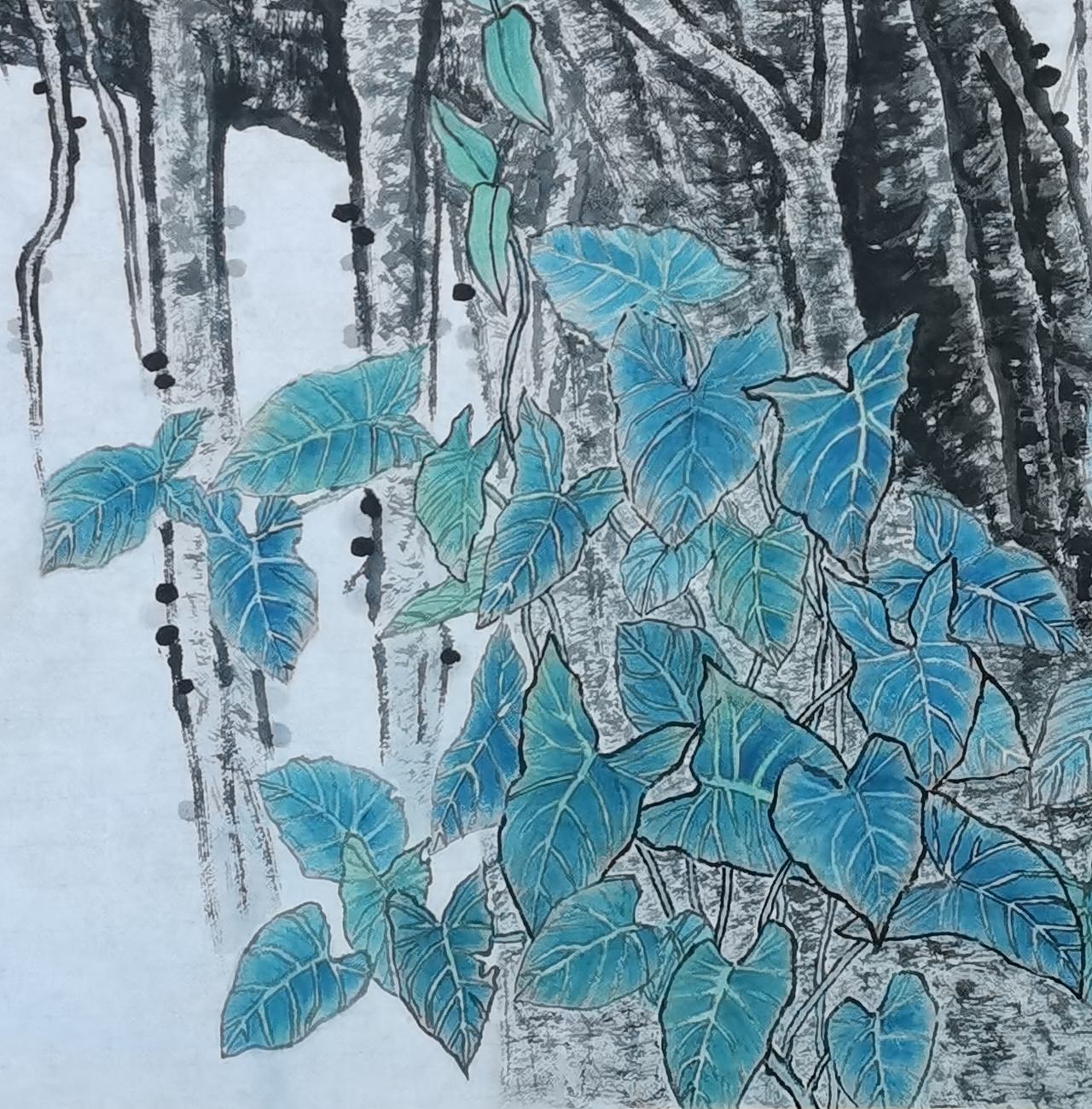 国画《古榕鸟鸣》（图ZNDA4NjI1OTQ0） - 绘画 - 站酷设计师神墨丹青艺术馆原创素材 - 站酷ZCOOL