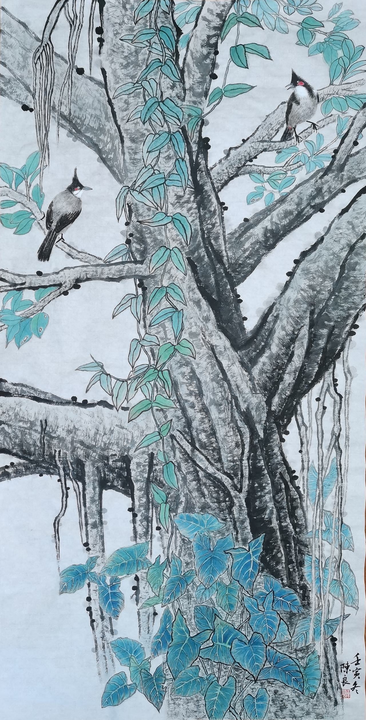 国画《古榕鸟鸣》（图ZNDA4NjI1OTMy） - 绘画 - 站酷设计师神墨丹青艺术馆原创素材 - 站酷ZCOOL