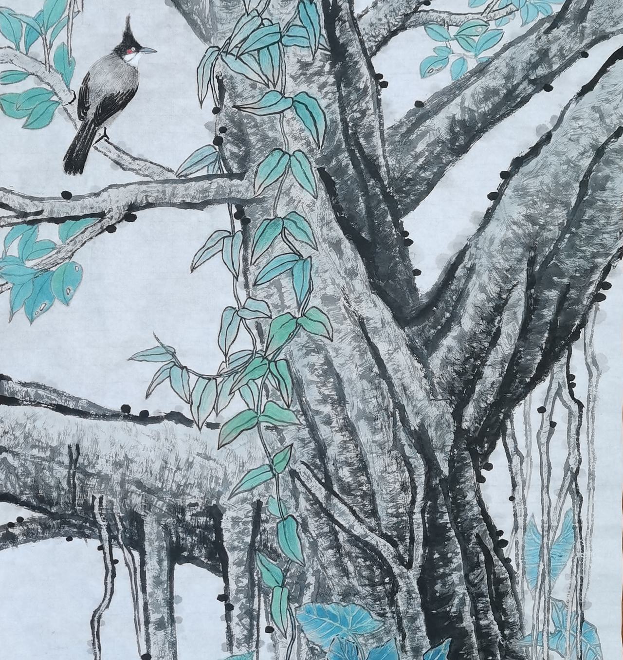 国画《古榕鸟鸣》（图ZNDA4NjI1OTQ4） - 绘画 - 站酷设计师神墨丹青艺术馆原创素材 - 站酷ZCOOL