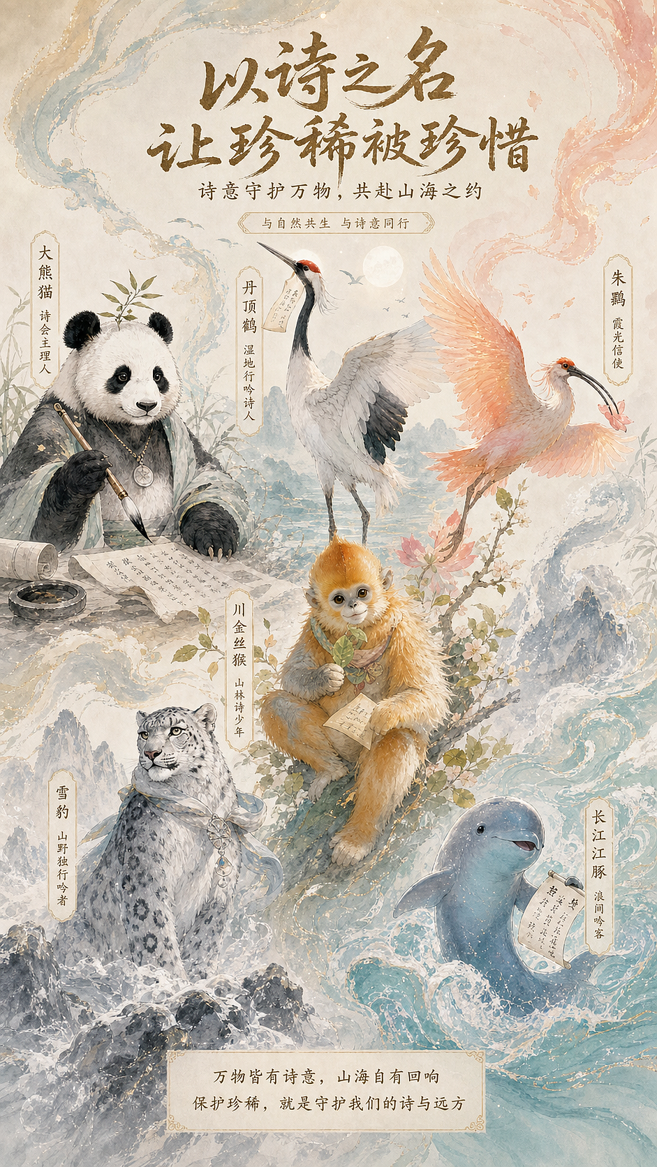 以诗之名・让珍稀被珍惜｜珍稀动物公益IP视觉全套设计（图ZNDA4NzQ0MjYw） - AI作品 - 站酷设计师唯一的欧鲤原创素材 - 站酷ZCOOL