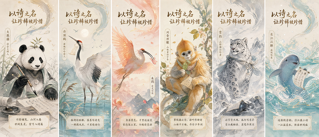 以诗之名・让珍稀被珍惜｜珍稀动物公益IP视觉全套设计（图ZNDA4NzQ2Njcy） - AI作品 - 站酷设计师唯一的欧鲤原创素材 - 站酷ZCOOL