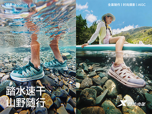 实拍结合 AI，解锁户外溯溪质感大片｜特步少年 x 好事
