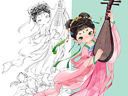 水彩古风少女/弹琵琶（ipad绘画）