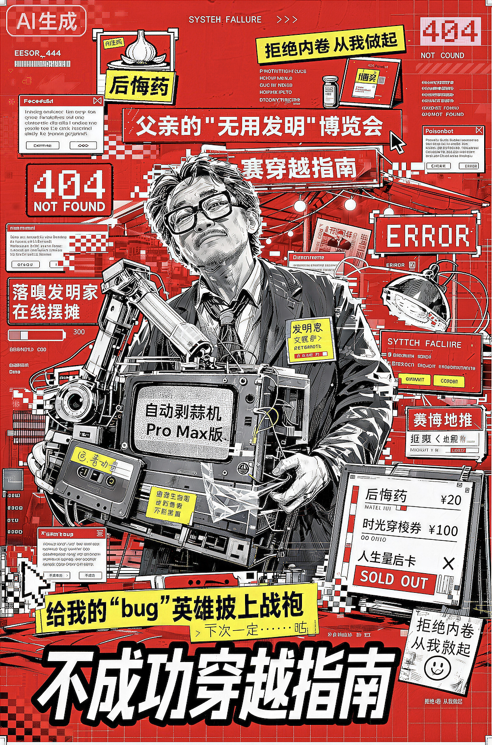 《父亲的"无用发明"博览会》 副标题:不成功穿越指南 · 第404号摊位(图ZNDA5MDg3NTcy) - AI作品 - 站酷设计师Z666259147原创素材 - 站酷ZCOOL