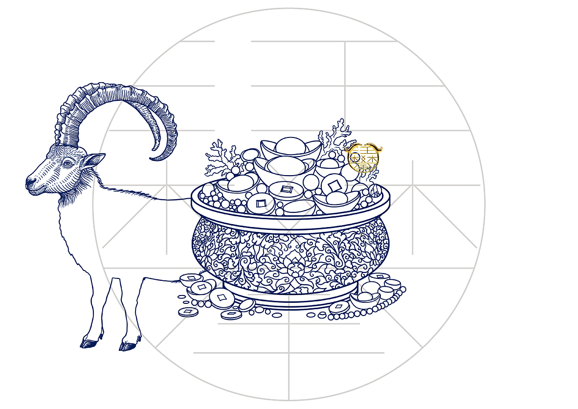 三羊开泰青花瓷羊聚宝盆插画/版画（图ZNDA5MTUyODY4） - 商业插画 - 站酷设计师鲲鹏设计插画汪攀原创素材 - 站酷ZCOOL