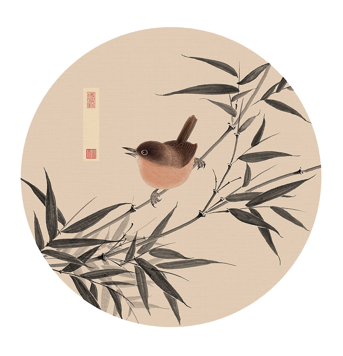 墨竹飞鸟图，数字绘画，真实模拟中国花鸟画（图ZNDA5MjA3NTAw） - 绘画 - 站酷设计师凌粤轩原创素材 - 站酷ZCOOL