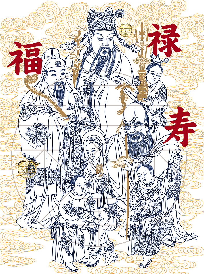 福禄寿版画/包装插画设计/原创插画（图ZNDA5MjQzNDMy） - 商业插画 - 站酷设计师鲲鹏设计插画汪攀原创素材 - 站酷ZCOOL