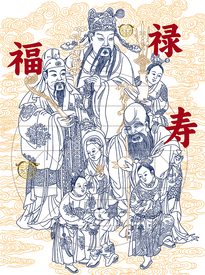 福禄寿版画/包装插画设计/原创插画（图ZNDA5MjQzNDI4） - 商业插画 - 站酷设计师鲲鹏设计插画汪攀原创素材 - 站酷ZCOOL
