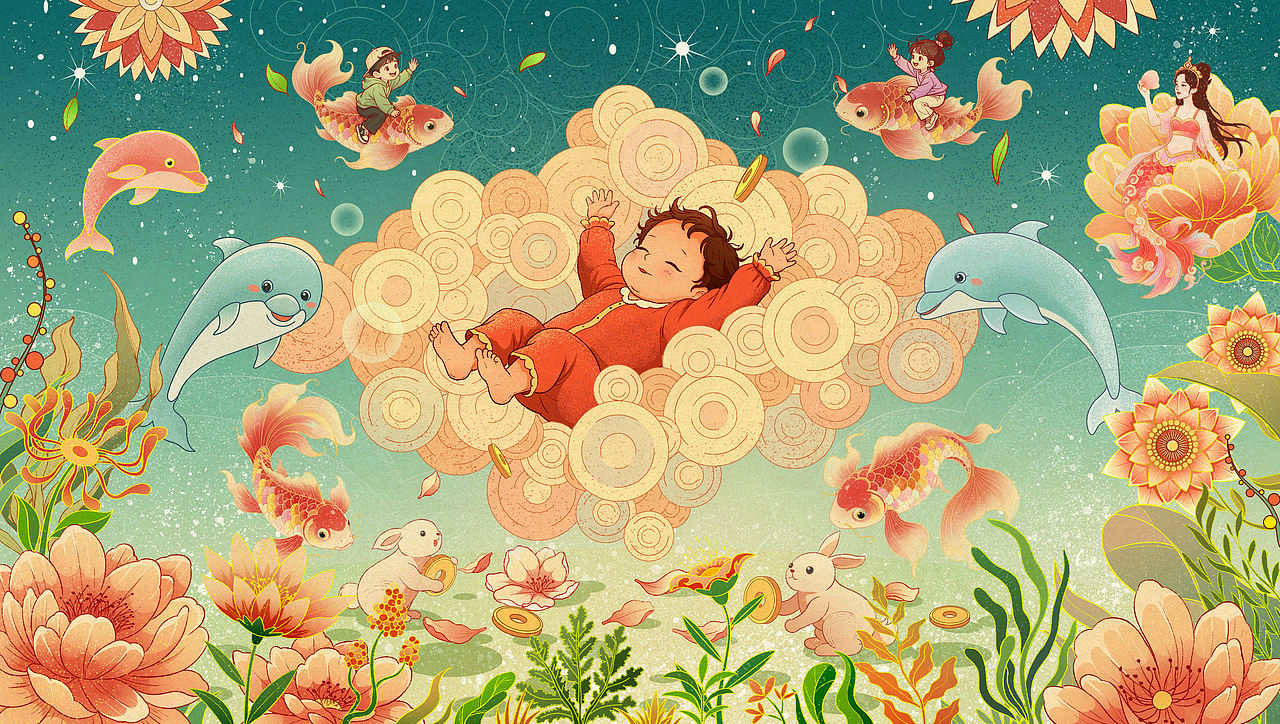 手搓插画《稚卧福云间》(图ZNDA5MjYxMzQ4) - 商业插画 - 站酷设计师Z酒肆design原创素材 - 站酷ZCOOL