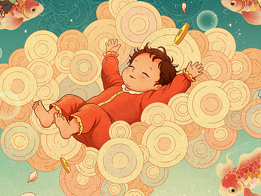 手搓插画《稚卧福云间》