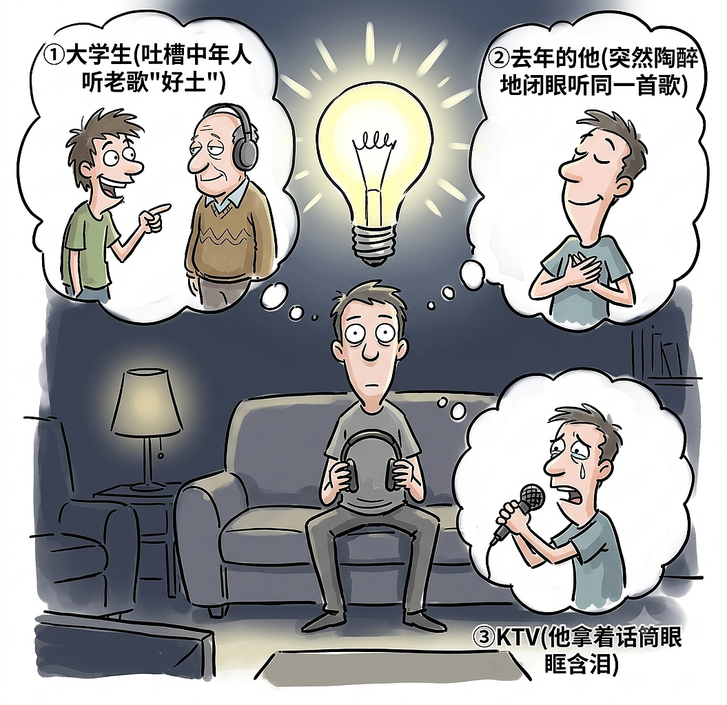 为什么30岁后只爱听老歌？科学说：恭喜你，老了（图ZNDA5Mjc3Njc2） - 中/长篇漫画 - 站酷设计师huashuoshi原创素材 - 站酷ZCOOL