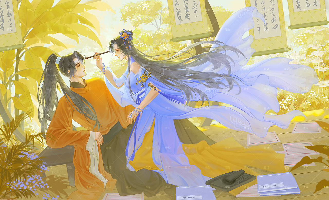 琴棋书画-古风横版双人cg（图ZNDA5MzIyODAw） - 创作习作 - 站酷设计师青染1213原创素材 - 站酷ZCOOL