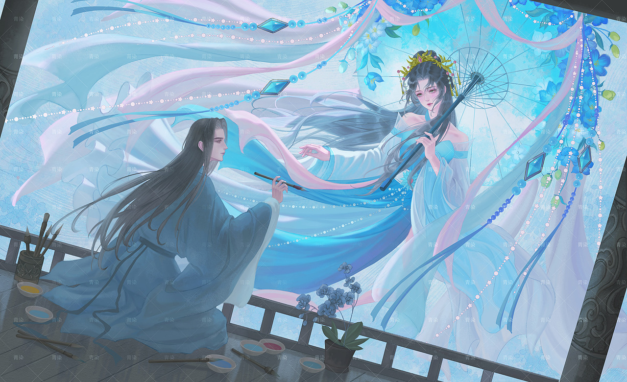 琴棋书画-古风横版双人cg（图ZNDA5MzIyODI0） - 创作习作 - 站酷设计师青染1213原创素材 - 站酷ZCOOL