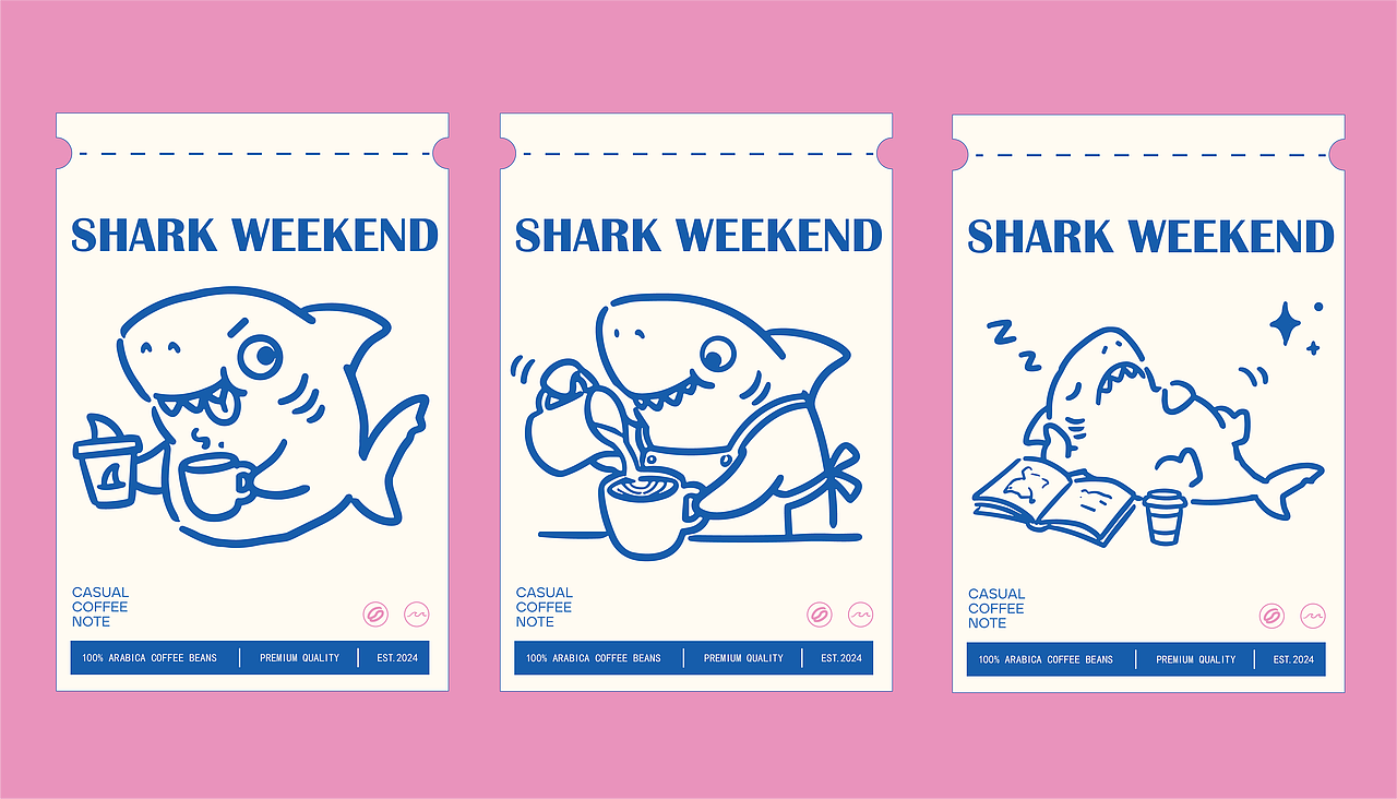 SHARK WEEKEND 鲨鱼咖啡品牌 VI|简约手绘卡通全案(图ZNDA5MzQ2ODQw) - 品牌 - 站酷设计师记忆点Studio原创素材 - 站酷ZCOOL