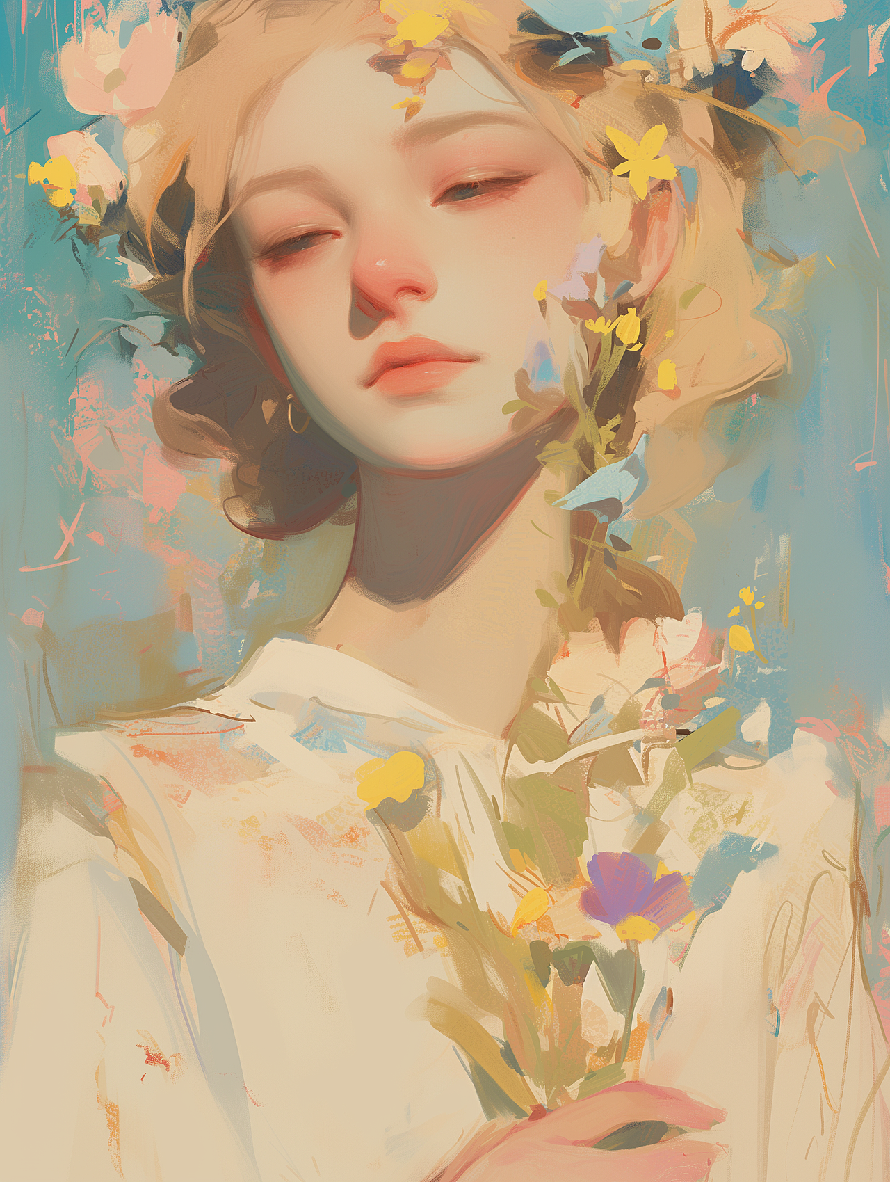 花系少女头像｜清新氛围插画（图ZNDA5NDE0ODA0） - 艺术插画 - 站酷设计师东山AGI原创素材 - 站酷ZCOOL