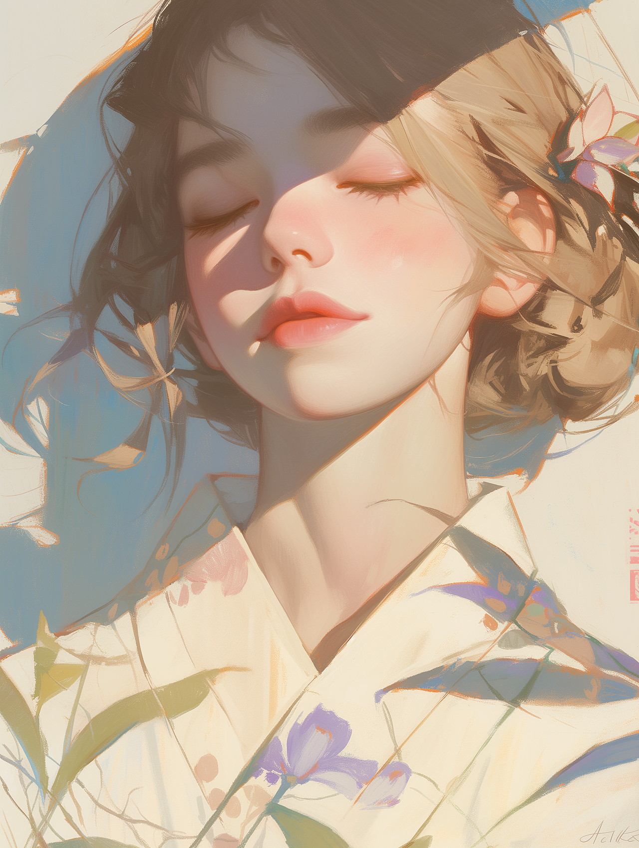 花系少女头像｜清新氛围插画（图ZNDA5NDE0ODEy） - 艺术插画 - 站酷设计师东山AGI原创素材 - 站酷ZCOOL