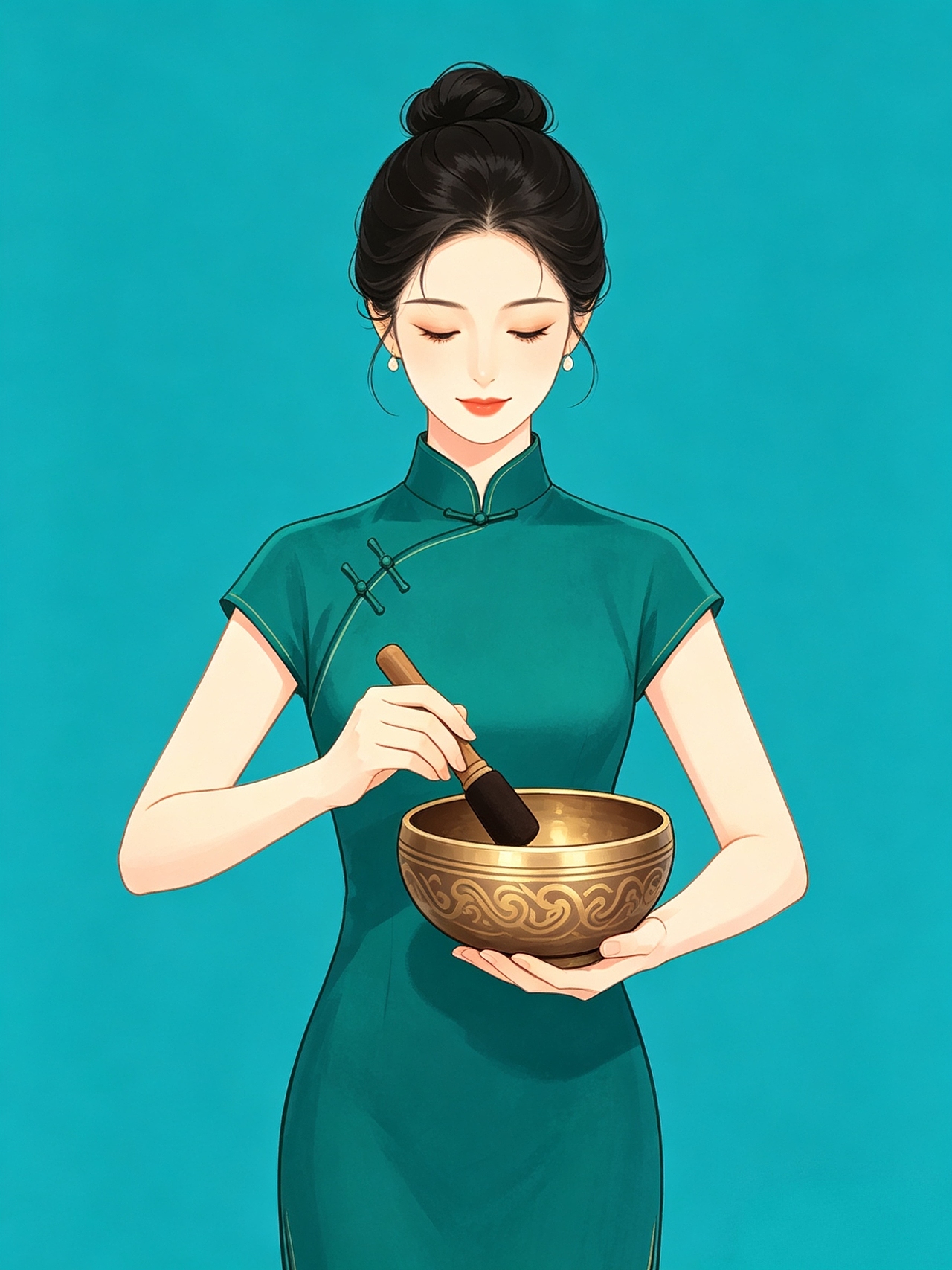 「静心自愈5」康养系列|颂钵音愈国风插画(图ZNDA5NDI5Mzky) - 商业插画 - 站酷设计师司芷钰IP主理人原创素材 - 站酷ZCOOL