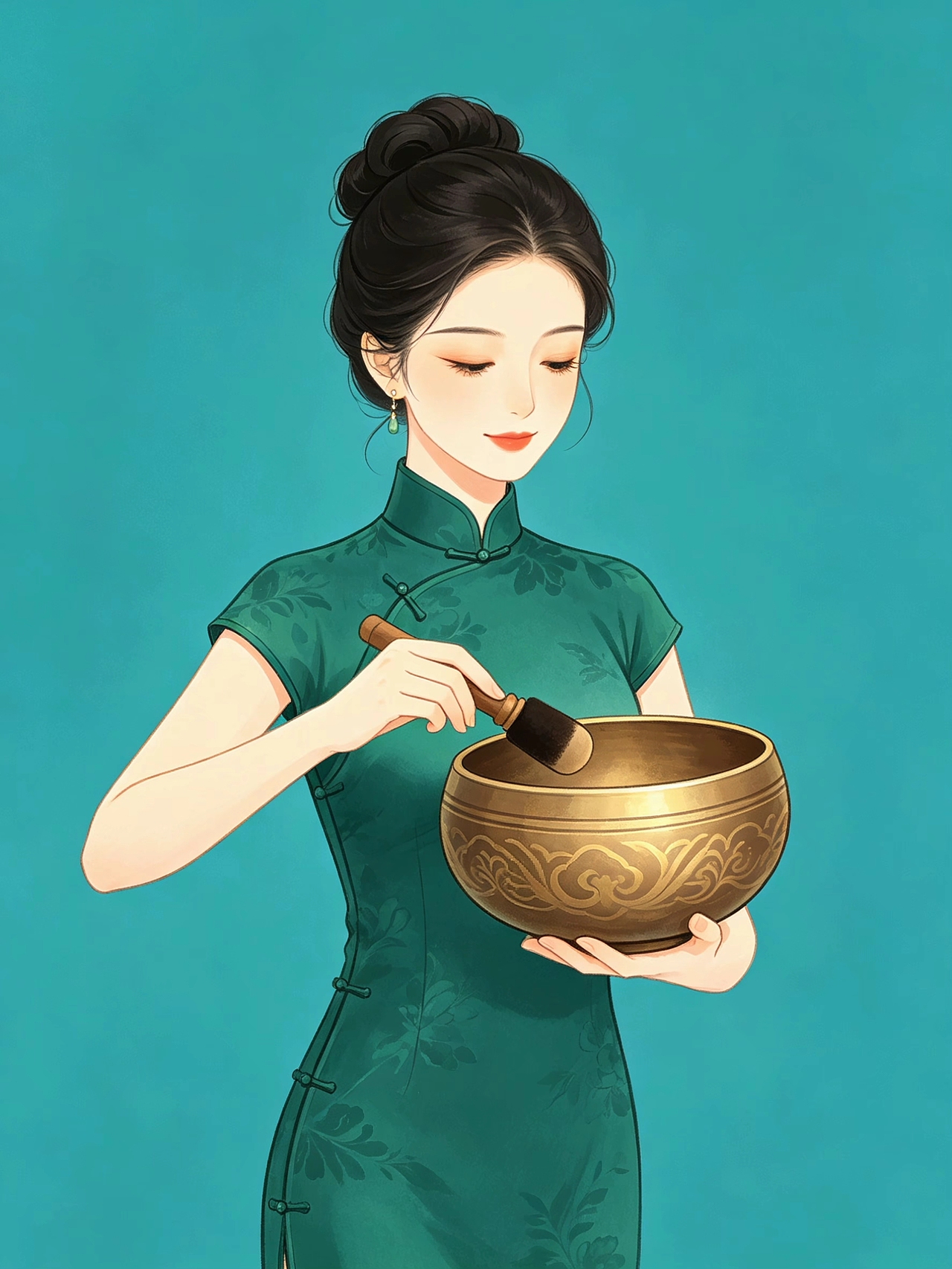 「静心自愈5」康养系列|颂钵音愈国风插画(图ZNDA5NDI5NDMy) - 商业插画 - 站酷设计师司芷钰IP主理人原创素材 - 站酷ZCOOL