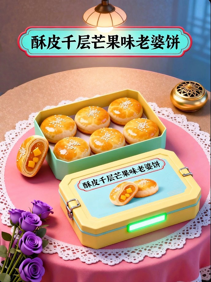 AIGC设计创意酥皮千层老婆饼包装设计海报提示词既梦AI(图ZNDA5NDM1NDI0) - 包装 - 站酷设计师风中的玫瑰耶原创素材 - 站酷ZCOOL