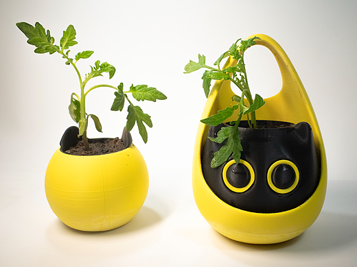 可爱小猫花盆组合模型 flowerpot 单色打印 