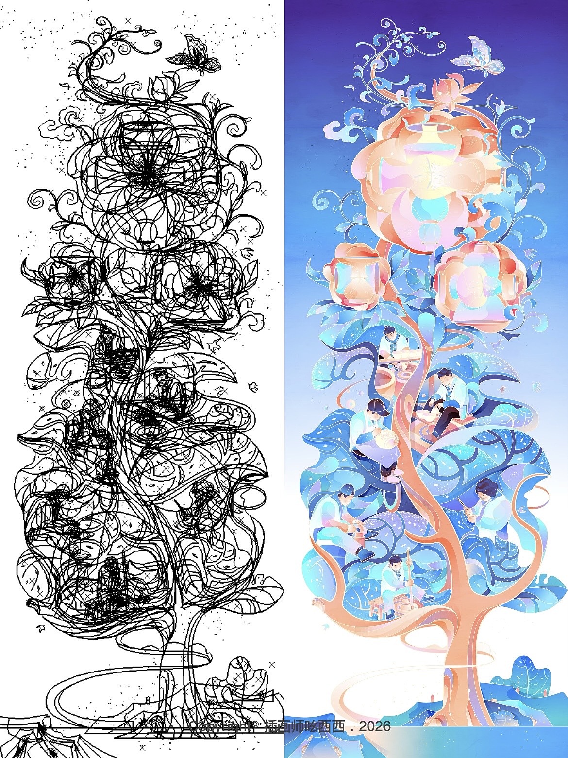 获奖插画｜《瓷木共生》（图ZNDA5NDk4NjA4） - 商业插画 - 站酷设计师插画师吆西西原创素材 - 站酷ZCOOL