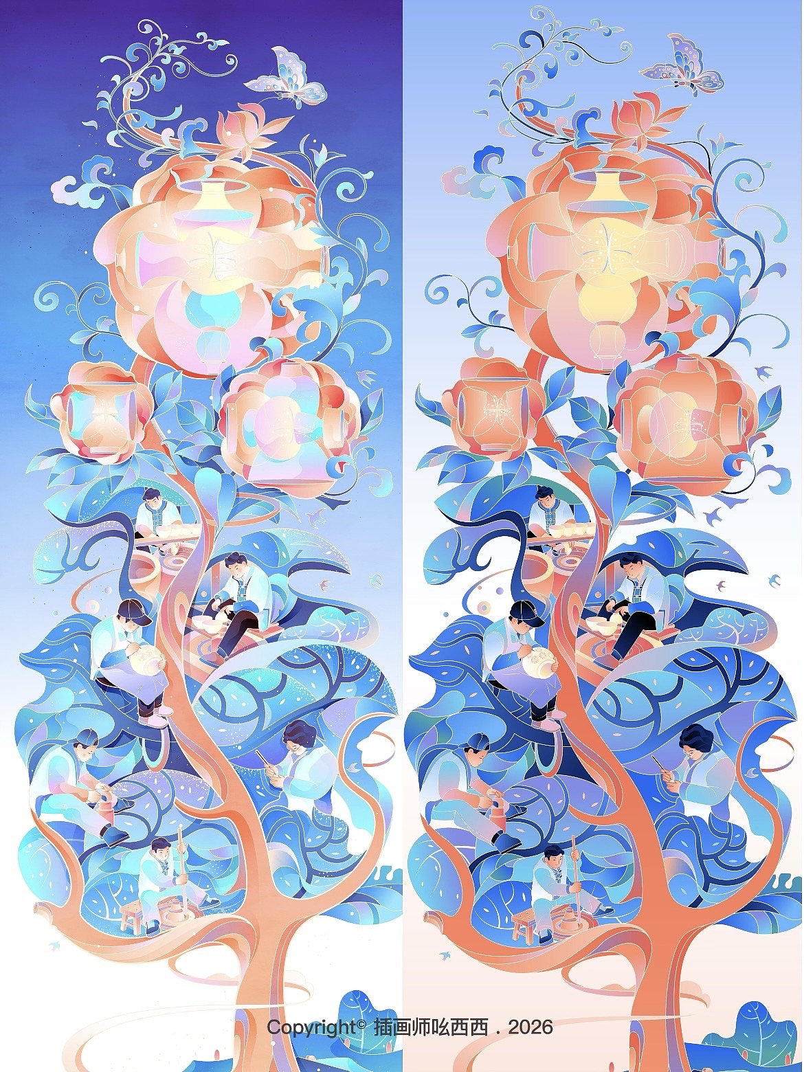 获奖插画｜《瓷木共生》（图ZNDA5NDk4NjQ4） - 商业插画 - 站酷设计师插画师吆西西原创素材 - 站酷ZCOOL