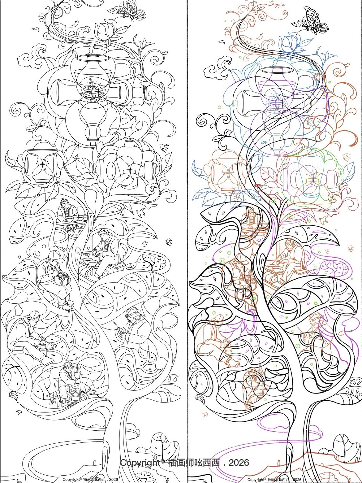 获奖插画｜《瓷木共生》（图ZNDA5NDk4Nzk2） - 商业插画 - 站酷设计师插画师吆西西原创素材 - 站酷ZCOOL