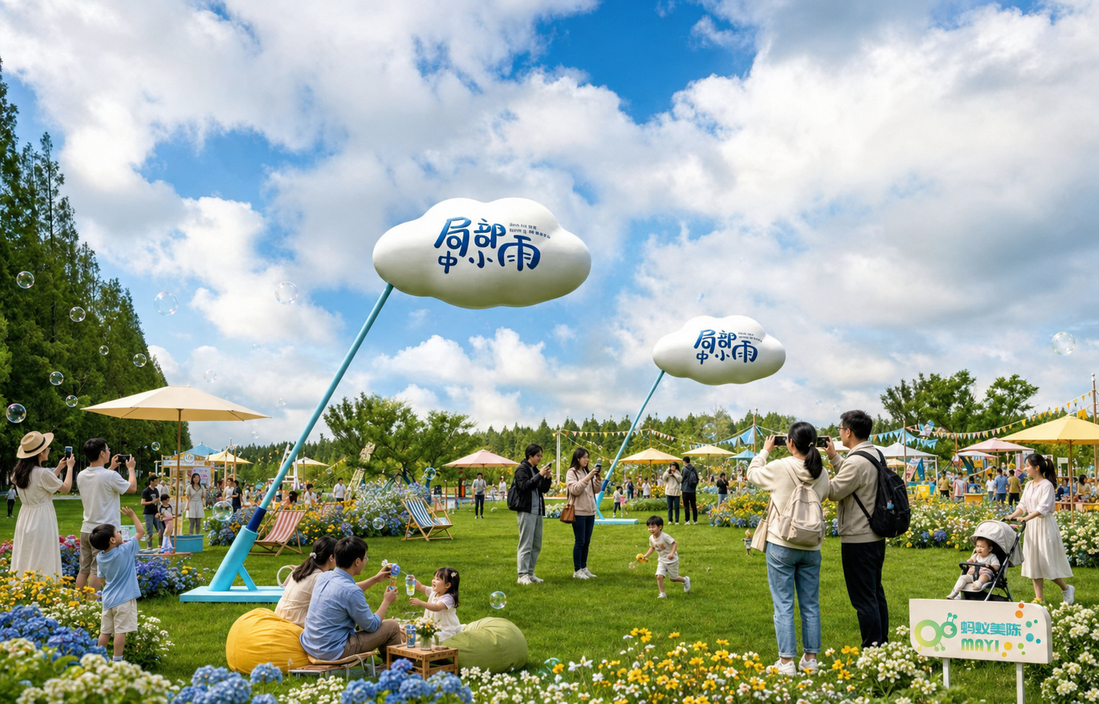 局部中小雨”云朵装置火出圈！公园秒变打卡圣地，年轻人排队拍照到腿软！（图ZMTU3MjU2MDA=） - 资讯 - 站酷设计师蚂蚁美陈原创素材 - 站酷ZCOOL