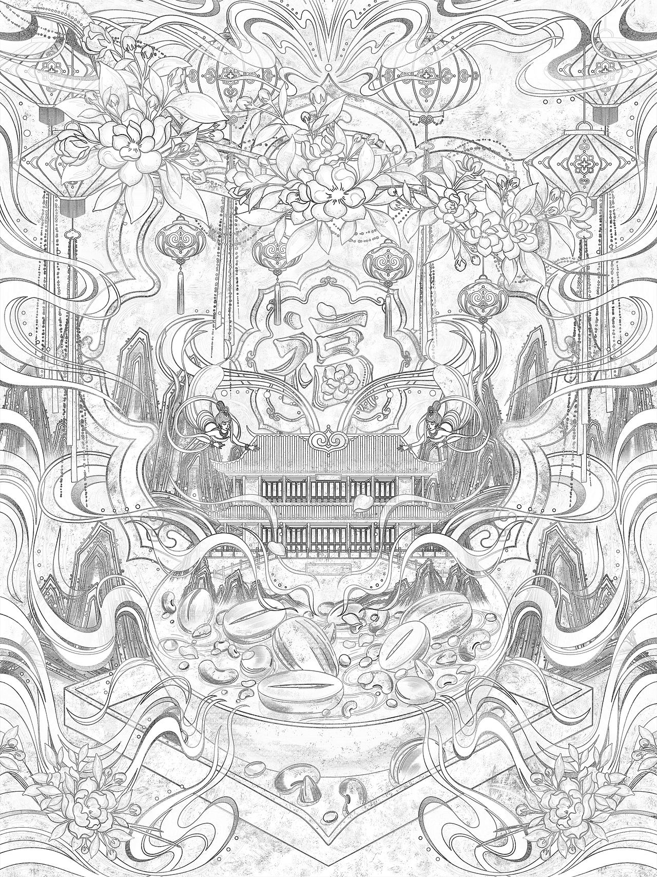 《闽庭垂灯，层盘纳盈》（图ZNDA5NTE1MDY4） - 商业插画 - 站酷设计师閑魚*越清波原创素材 - 站酷ZCOOL