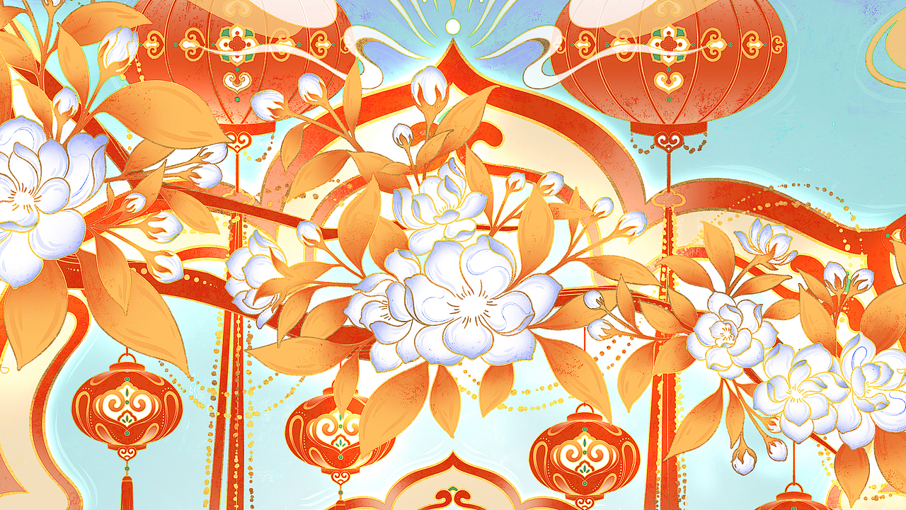 《闽庭垂灯，层盘纳盈》（图ZNDA5NTE1MTAw） - 商业插画 - 站酷设计师閑魚*越清波原创素材 - 站酷ZCOOL