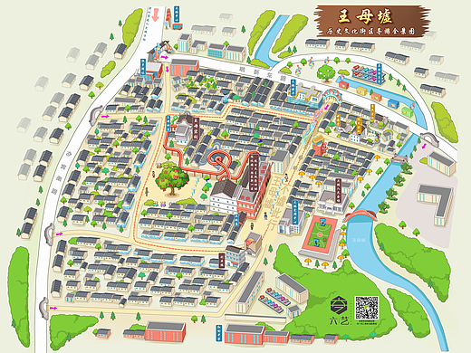 王母墟历史文化街区导游全景导览手绘地图