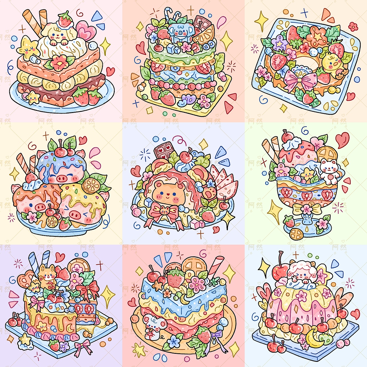 甜品九宫格🍰（图ZNDA5NjM3MjI4） - 商业插画 - 站酷设计师了了03原创素材 - 站酷ZCOOL