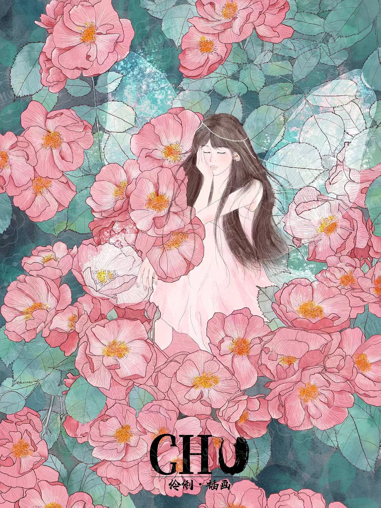 蔷薇花里的温柔梦境（图ZNDA5NjY1NTA4） - 艺术插画 - 站酷设计师伶俐插画原创素材 - 站酷ZCOOL
