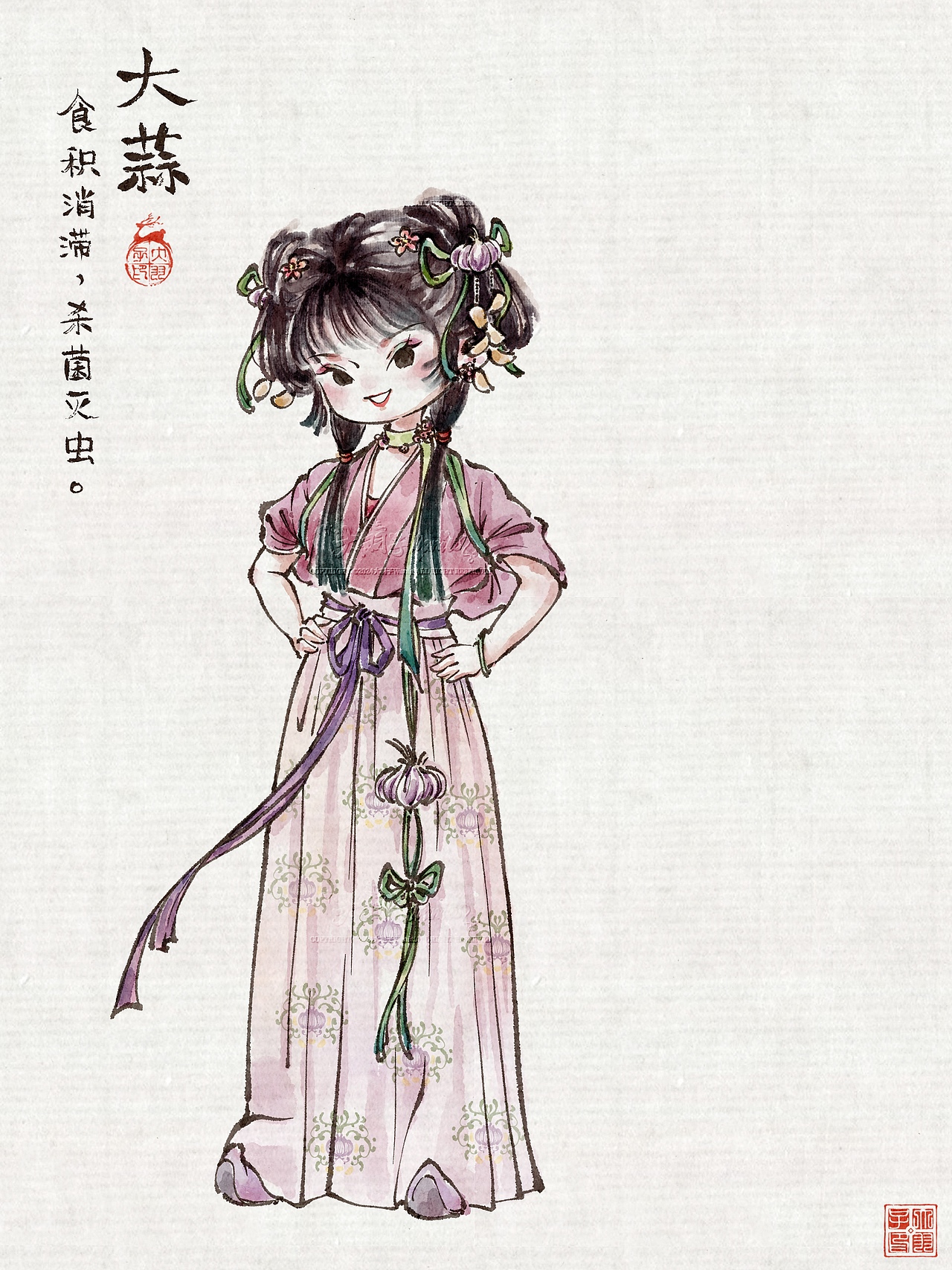 iPad仿水墨 | 本草纲目拟人·大蒜（图ZNDA5Njk0NTIw） - 艺术插画 - 站酷设计师大羽子Wania原创素材 - 站酷ZCOOL