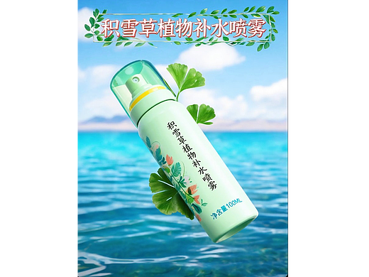 既梦AI创意设计积雪草补水喷雾包装海报提示词既梦5.0