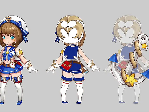 3dmax-Q版水手服短发少女角色模型制作教程。3dmax角色