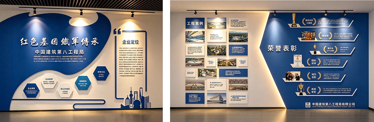 建筑工程局全套展厅文化墙（红蓝色系）平面设计（图ZNDA5Nzg4NzUy） - 其他平面 - 站酷设计师Yo悠oY原创素材 - 站酷ZCOOL