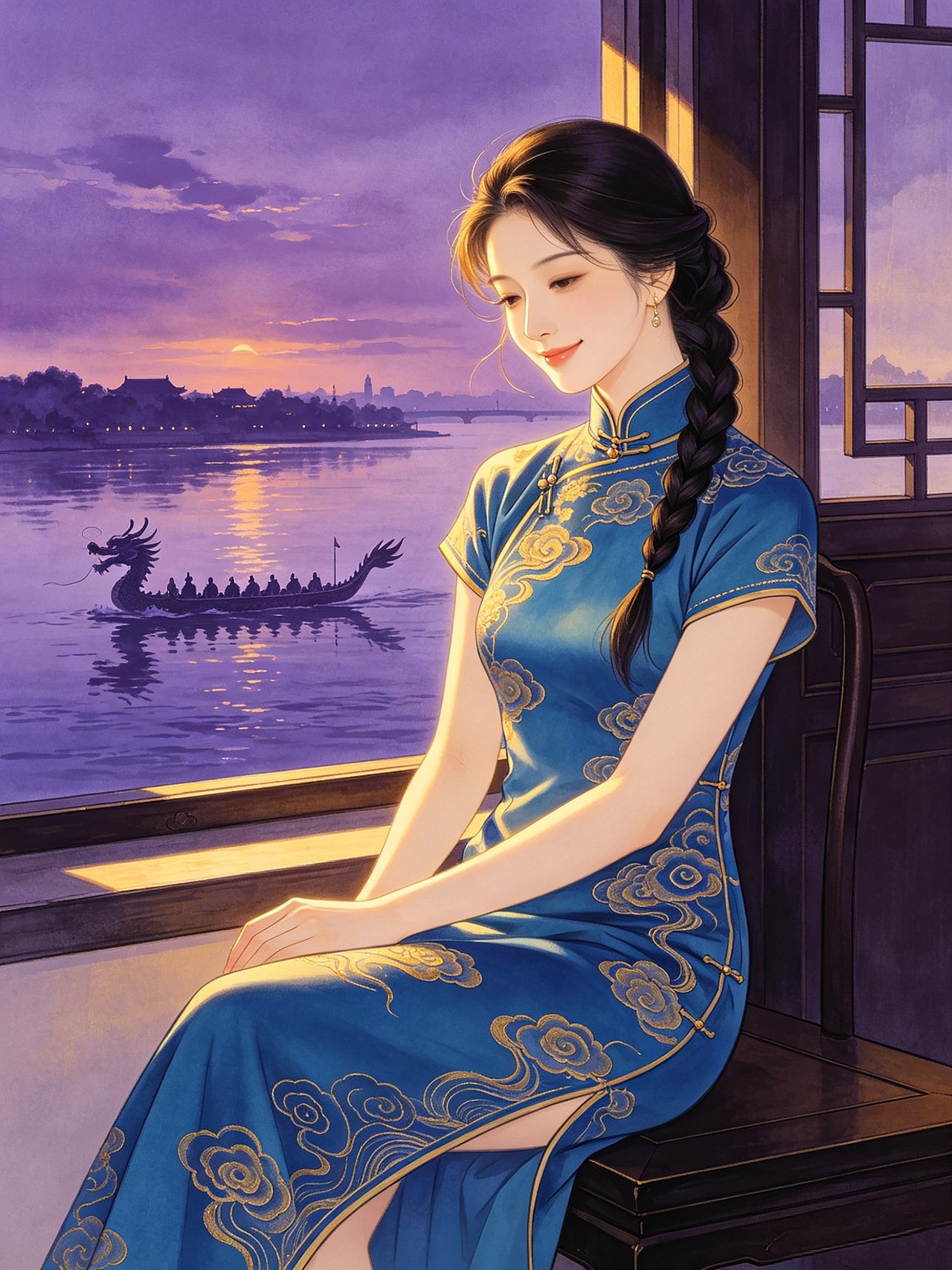 「暮江观舟」10086线上时刻国风插画|ip原创(图ZNDA5ODA1OTQ0) - 商业插画 - 站酷设计师司芷钰IP主理人原创素材 - 站酷ZCOOL