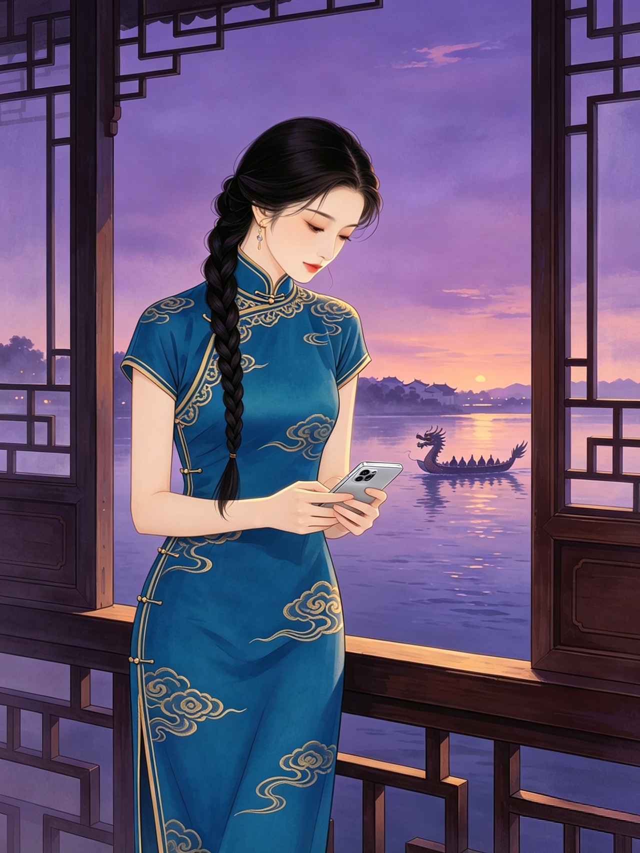「暮江观舟」10086线上时刻国风插画|ip原创(图ZNDA5ODA1OTQ4) - 商业插画 - 站酷设计师司芷钰IP主理人原创素材 - 站酷ZCOOL