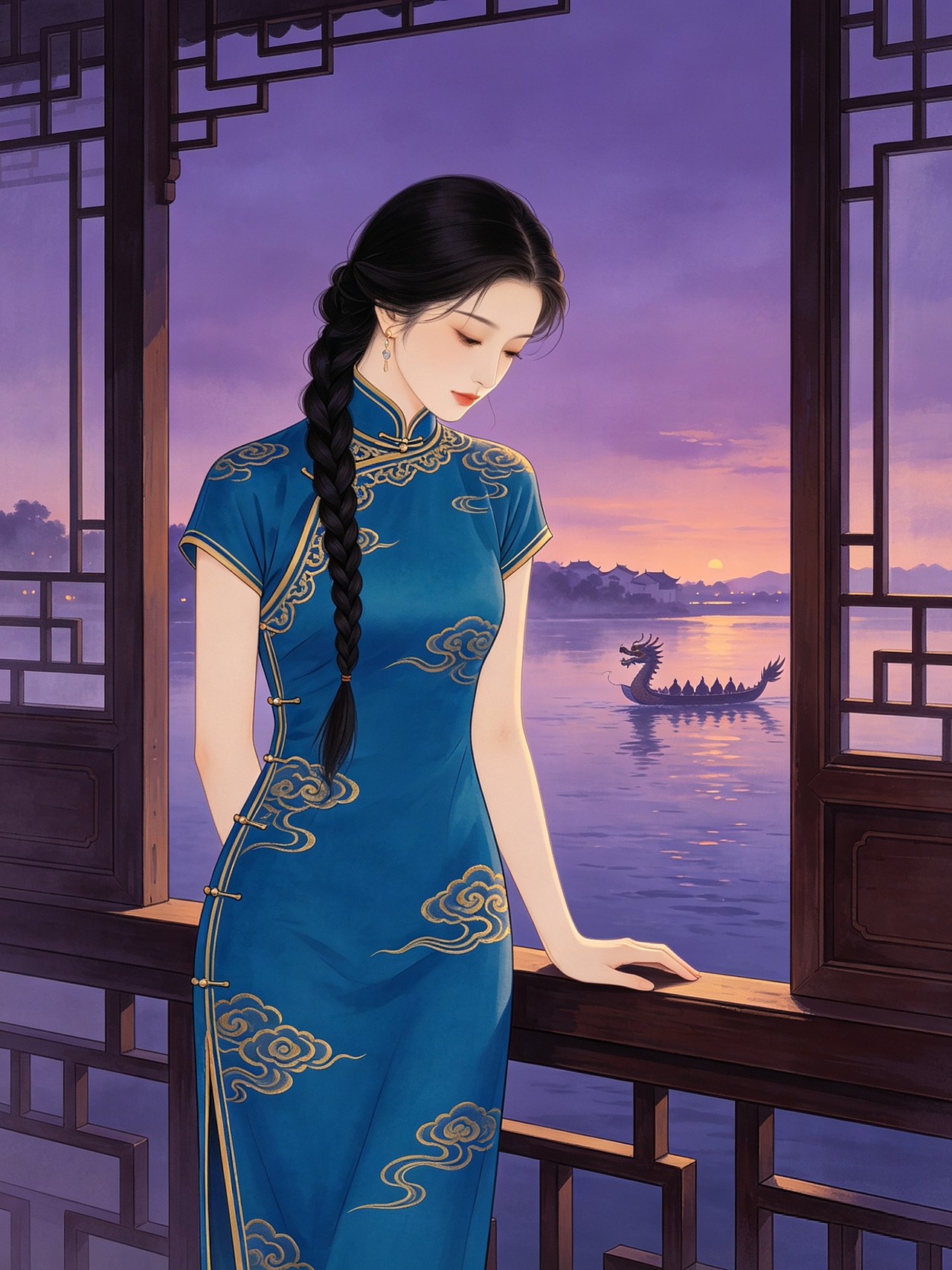 「暮江观舟」10086线上时刻国风插画|ip原创(图ZNDA5ODA1OTM2) - 商业插画 - 站酷设计师司芷钰IP主理人原创素材 - 站酷ZCOOL