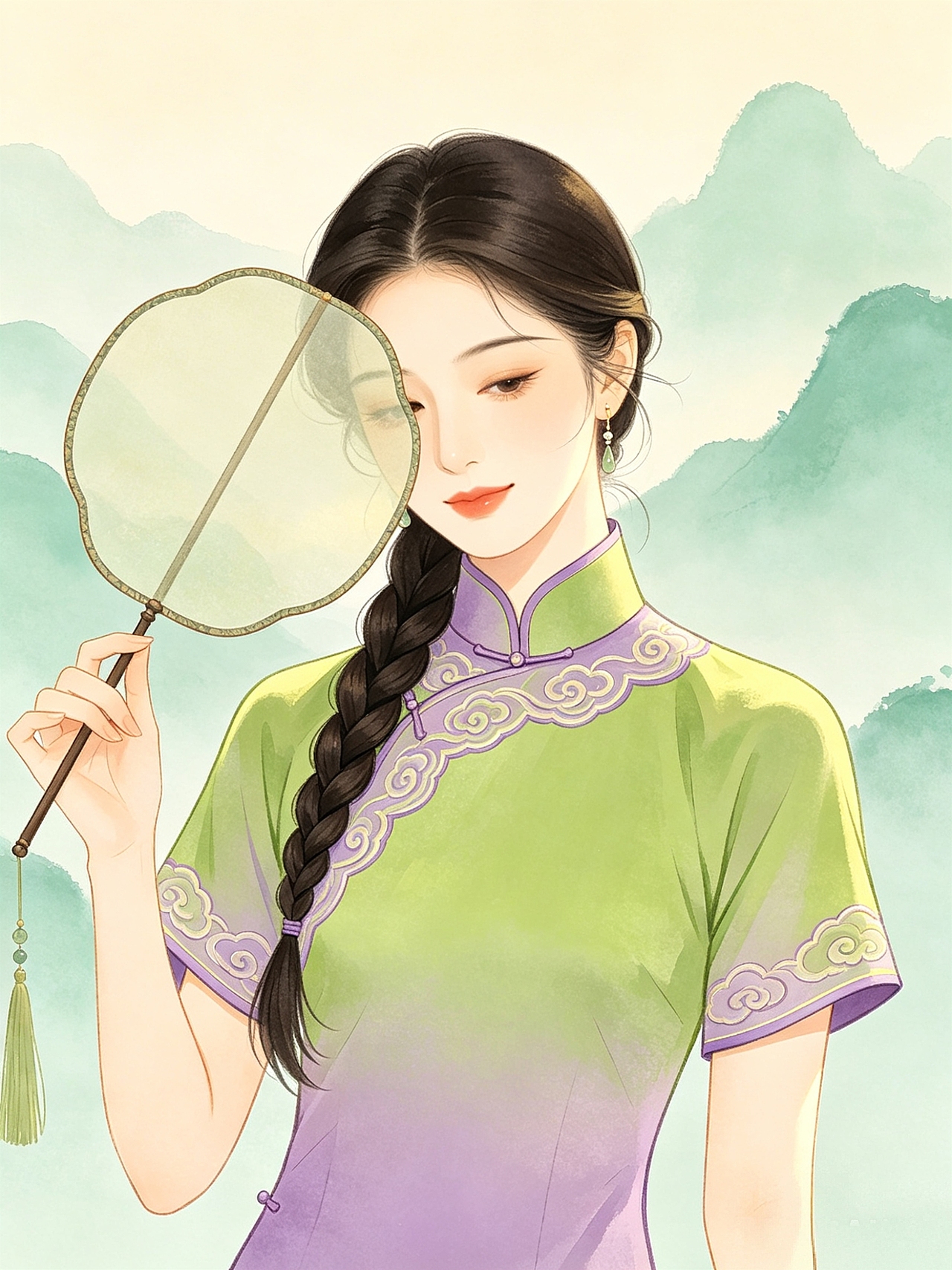 「静心自愈7 」| 青紫竹韵渐变旗袍国风疗愈（图ZNDA5ODE2MTEy） - 商业插画 - 站酷设计师司芷钰IP主理人原创素材 - 站酷ZCOOL