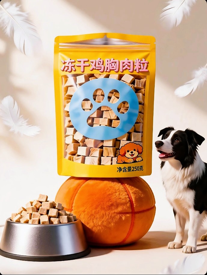 既梦AI设计宠物零食冻干鸡胸肉粒包装海报带提示词AIGC(图ZNDA5ODgxMTUy) - 包装 - 站酷设计师风中的玫瑰耶原创素材 - 站酷ZCOOL