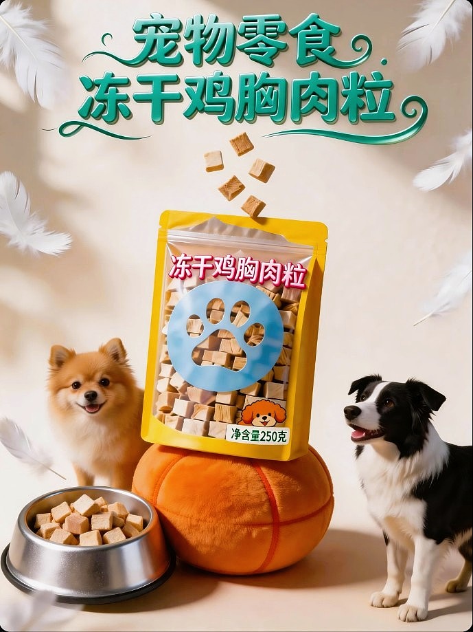 既梦AI设计宠物零食冻干鸡胸肉粒包装海报带提示词AIGC(图ZNDA5ODgxMzY4) - 包装 - 站酷设计师风中的玫瑰耶原创素材 - 站酷ZCOOL